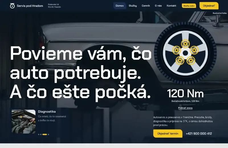 Servis pod Hradom. Car and tyre service. The view on a computer.