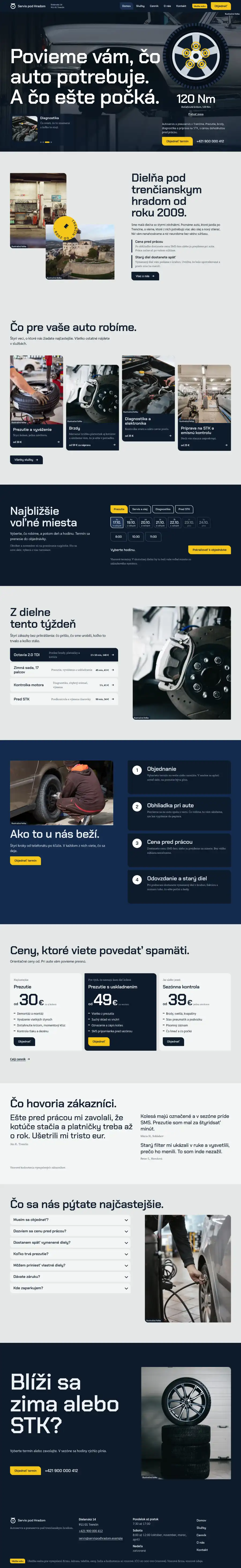 Servis pod Hradom. Car and tyre service. The view on a computer.